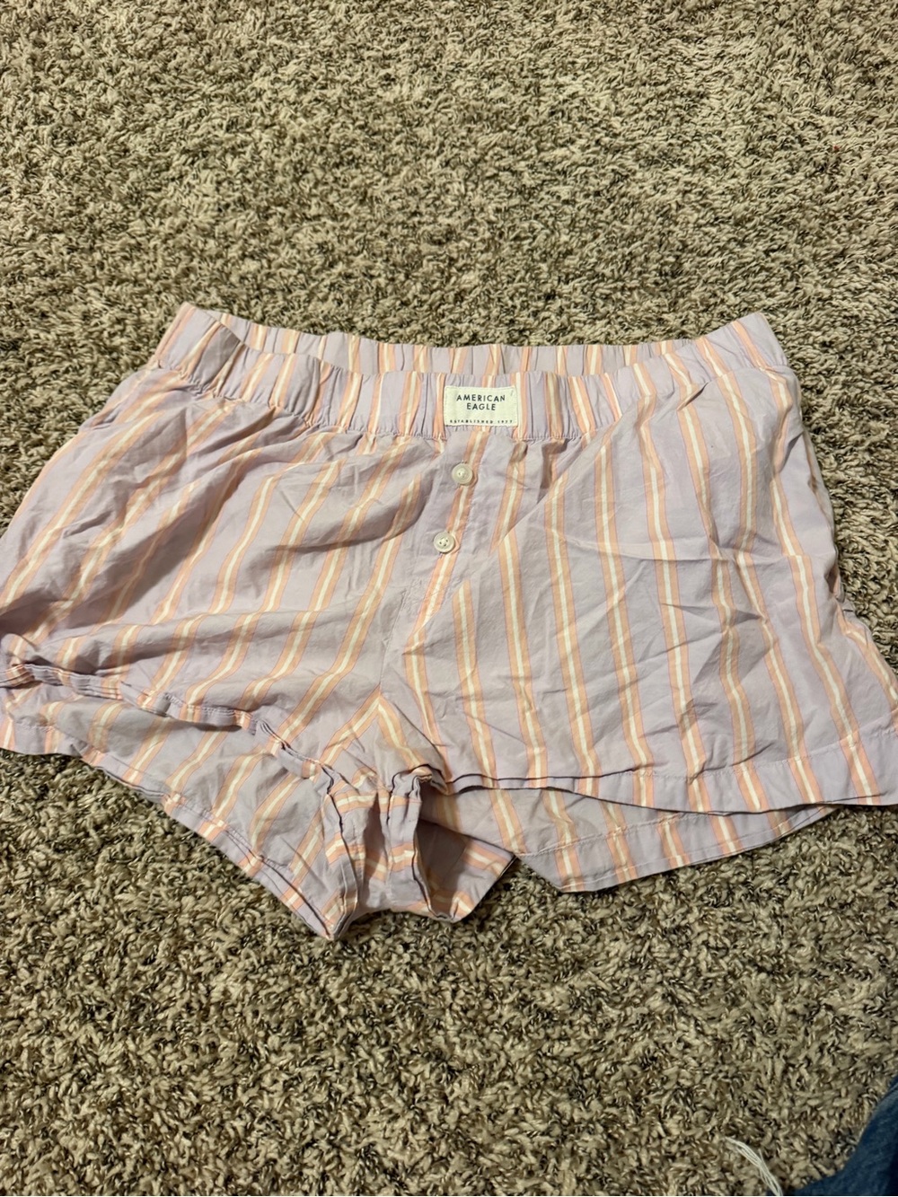 American Eagle Outfitters Pink and Cream Striped Cotton Pajama Shorts
